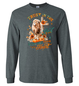 Christian Fall Long Sleeve T-Shirt Trust In The Lord With All Your Heart grey