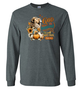 Christian Fall LS Tshirt God Within Her She Will Not Fall Psalms 46:5 grey