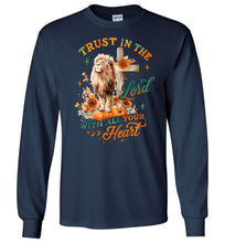 Load image into Gallery viewer, Christian Fall Long Sleeve T-Shirt Trust In The Lord With All Your Heart navy