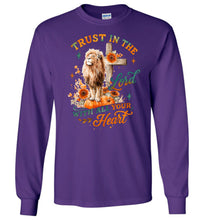 Load image into Gallery viewer, Christian Fall Long Sleeve T-Shirt Trust In The Lord With All Your Heart purple