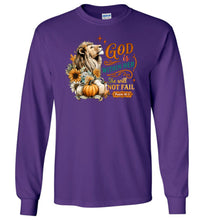 Load image into Gallery viewer, Christian Fall LS Tshirt God Within Her She Will Not Fall Psalms 46:5 purple