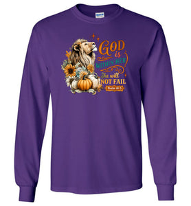Christian Fall LS Tshirt God Within Her She Will Not Fall Psalms 46:5 purple