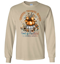 Load image into Gallery viewer, Christian Fall LS T-shirt Grateful Thankful Blessed sand