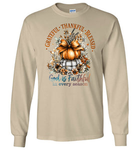 Christian Fall LS T-shirt Grateful Thankful Blessed sand