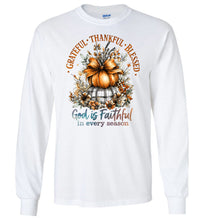 Load image into Gallery viewer, Christian Fall LS T-shirt Grateful Thankful Blessed white