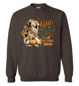Christian Fall Sweatshirt God Within Her She Will Not Fall bown