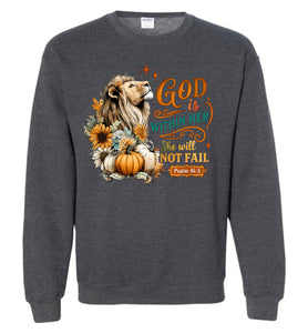 Christian Fall Sweatshirt God Within Her She Will Not Fall grey