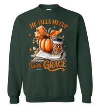 Load image into Gallery viewer, Christian Fall Sweatshirt He Fill My Cup With Grace green