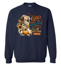 Load image into Gallery viewer, Christian Fall Sweatshirt God Within Her She Will Not Fall navy
