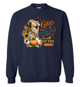 Christian Fall Sweatshirt God Within Her She Will Not Fall navy

