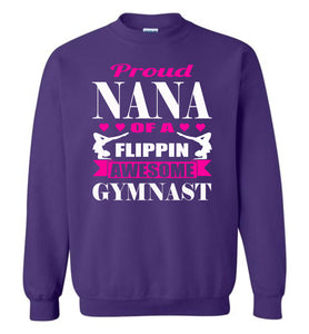 Gymnastics Nana Sweatshirt, Proud Nana Of A Flippin Awesome Gymnast purple