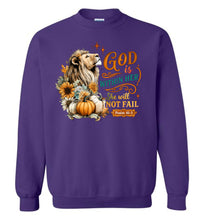 Load image into Gallery viewer, Christian Fall Sweatshirt God Within Her She Will Not Fall purple