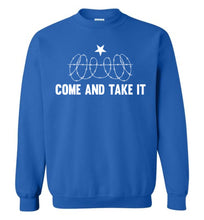 Load image into Gallery viewer, Come And Take It Razor Wire Texas Border Sweatshirt royal