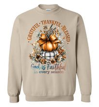 Load image into Gallery viewer, Christian Fall Sweatshirt Grateful Thankful Blessed sand