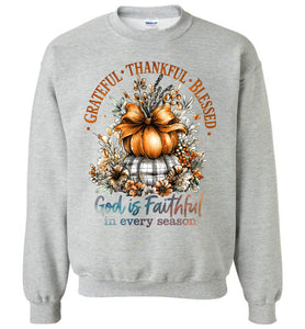 Christian Fall Sweatshirt Grateful Thankful Blessed sport grey