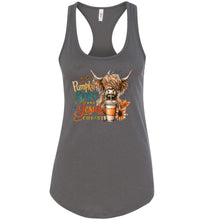 Load image into Gallery viewer, Christian Fall Tank, Pumpkin Spice And Jesus Christ Highland Cow Tank Top grey