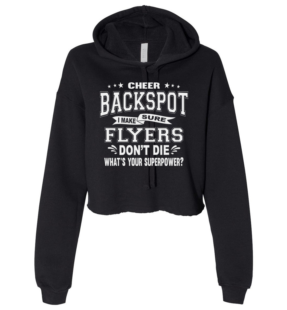 Funny Cheer Backspot Cropped Cheerleader Hoodie black
