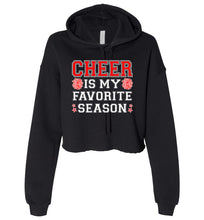 Load image into Gallery viewer, Cheer Is My Favorite Season Cropped Hoodie Red White Design black