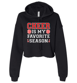 Cheer Is My Favorite Season Cropped Hoodie Red White Design black