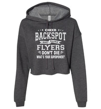 Load image into Gallery viewer, Funny Cheer Backspot Cropped Cheerleader Hoodie dark grey