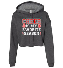 Load image into Gallery viewer, Cheer Is My Favorite Season Cropped Hoodie Red White Design dark grey