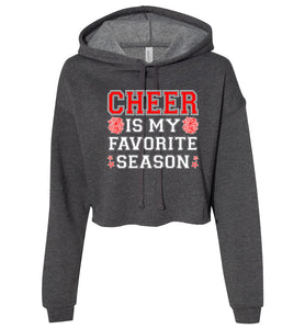 Cheer Is My Favorite Season Cropped Hoodie Red White Design dark grey