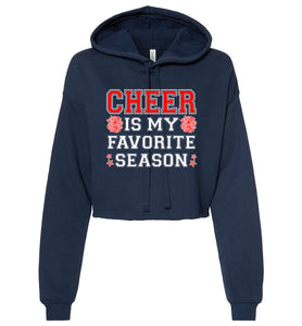 Cheer Is My Favorite Season Cropped Hoodie Red White Design navy