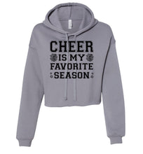 Load image into Gallery viewer, Cheer Is My Favorite Season Cropped Hoodie Black Design storm