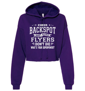 Funny Cheer Backspot Cropped Cheerleader Hoodie purple