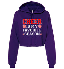 Load image into Gallery viewer, Cheer Is My Favorite Season Cropped Hoodie Red White Design purple