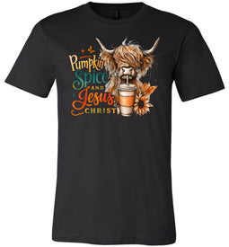 Christian Fall Tee, Pumpkin Spice And Jesus Christ Highland Cow T-Shirt black