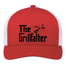 Load image into Gallery viewer, Red cap with &#39;The Grillfather&#39; text and graphic on a white background