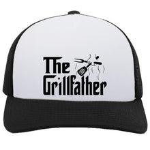 Load image into Gallery viewer, Trucker hat with &#39;The Grillfather&#39; text and grill graphic on a white background