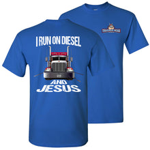 Load image into Gallery viewer, Christian Trucker T Shirts, I Run On Diesel And Jesus royal