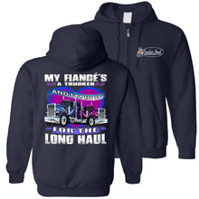 Load image into Gallery viewer, My Fiance&#39;s A Trucker Long haul Trucker&#39;s Fiance Hoodie navy zip