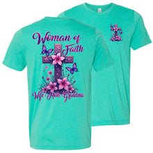 Load image into Gallery viewer, Christian Grandma Shirt: Woman Of Faith T-Shirt Heather sea Green