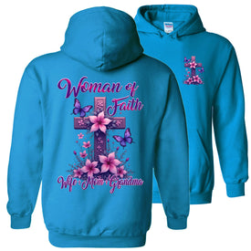 Christian Grandma Shirt: Woman Of Faith Hoodie sapphire 