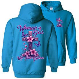Chistian Grandma Hoodie - Woman Of God Wife Mom Grandma Sapphire 