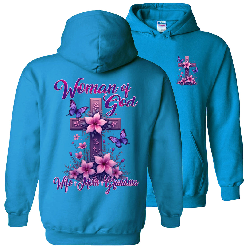 Chistian Grandma Hoodie - Woman Of God Wife Mom Grandma Sapphire 