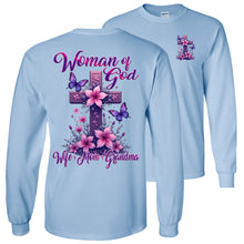 Load image into Gallery viewer, Chistian Grandma LS Shirt - Woman Of God Wife Mom Grandma light blue