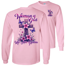 Load image into Gallery viewer, Chistian Grandma LS Shirt - Woman Of God Wife Mom Grandma pink