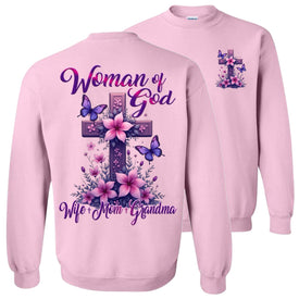 Chistian Grandma Sweatshirt - Woman Of God Wife Mom Grandma light pink