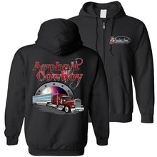 Load image into Gallery viewer, Asphalt Cowboy Bull Hauler Trucker Hoodie black  zip