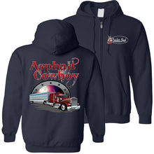 Load image into Gallery viewer, Asphalt Cowboy Bull Hauler Trucker Hoodie navy zip