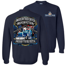 Load image into Gallery viewer, American Truck Driver American Veteran Trucker sweatshirt  navy