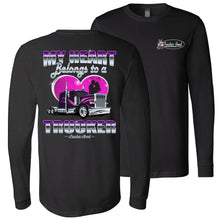 Load image into Gallery viewer, My Heart Belongs To A Trucker Wife Long Sleeve Shirt black