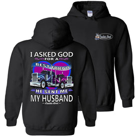I Asked God For A Best Friend Trucker Wife Hoodies black