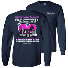 Load image into Gallery viewer, My Heart Belongs To A Trucker Wife Long Sleeve Shirt navy
