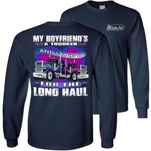 In It For The Long haul Trucker's Girlfriend Long Sleeve Tee navy
