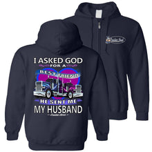 Load image into Gallery viewer, I Asked God For A Best Friend Trucker Wife Hoodies navy zip